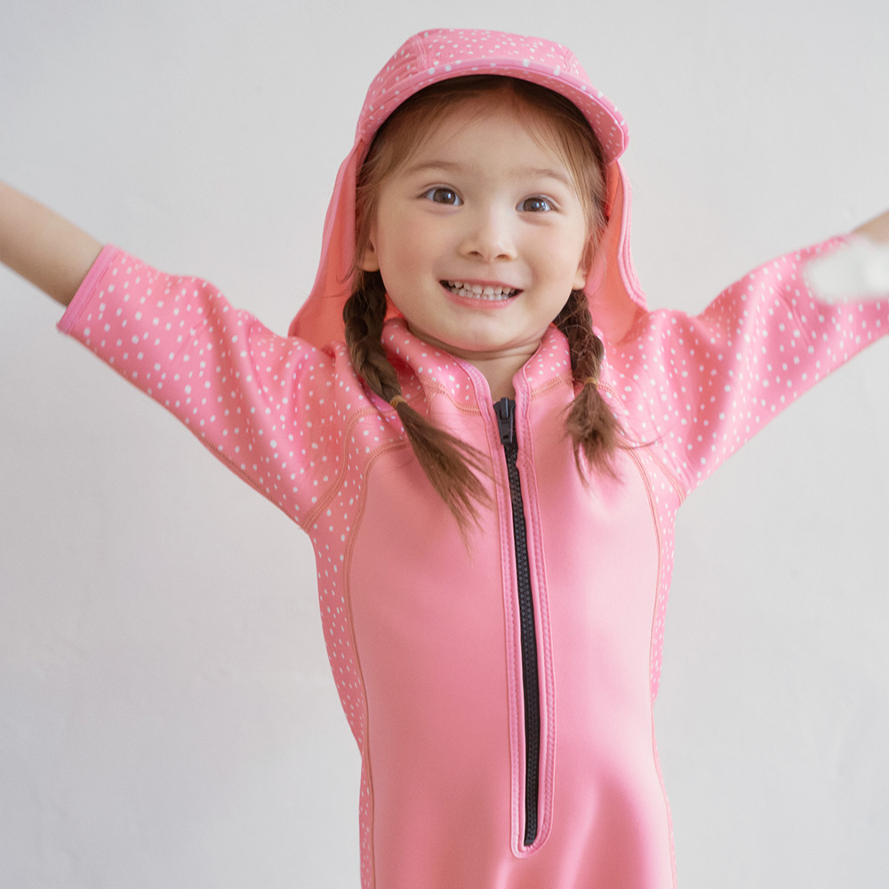 스플래쉬어바웃 쇼티 웻슈트 핑크도티 4계절 체온보호 어린이웻슈트 키즈수영복