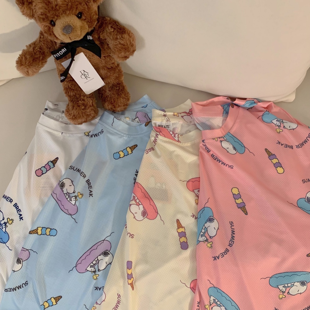 치즈 스누피 쿨링 메쉬 반팔 커플잠옷 냉감 여름 빅사이즈 파자마 제품 이미지