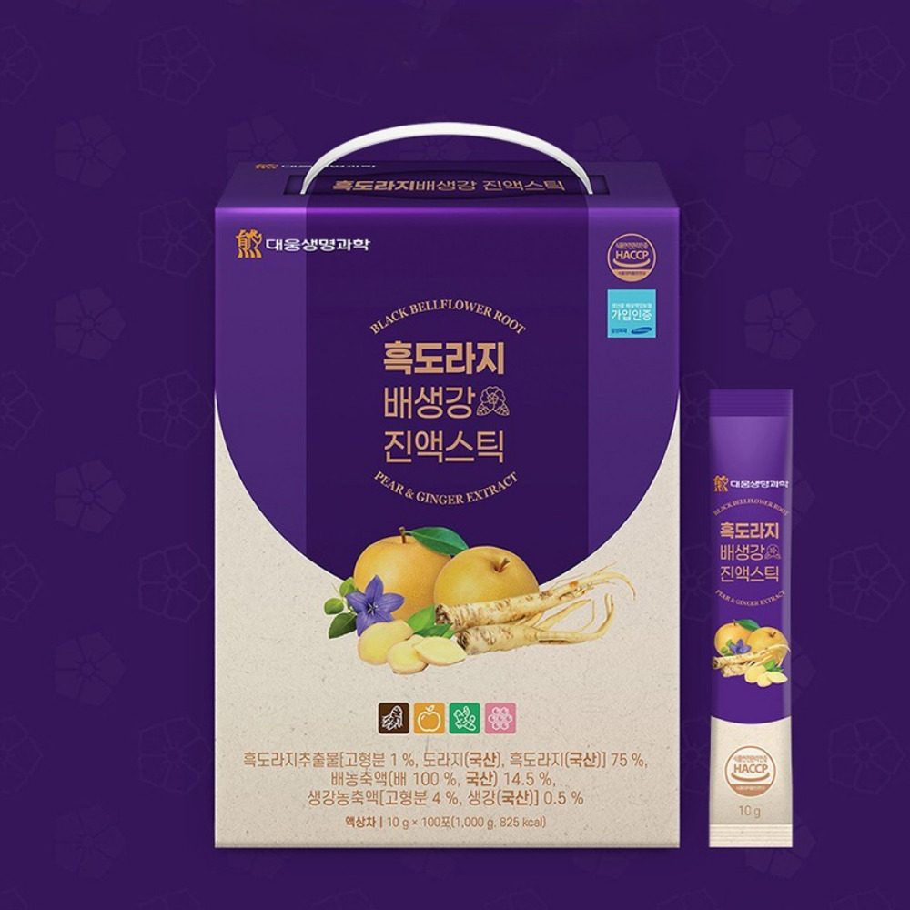 대웅생명과학 흑도라지배생강 진액스틱 배즙 도라지즙 임산부 국산 청 100포 - 상품 이미지