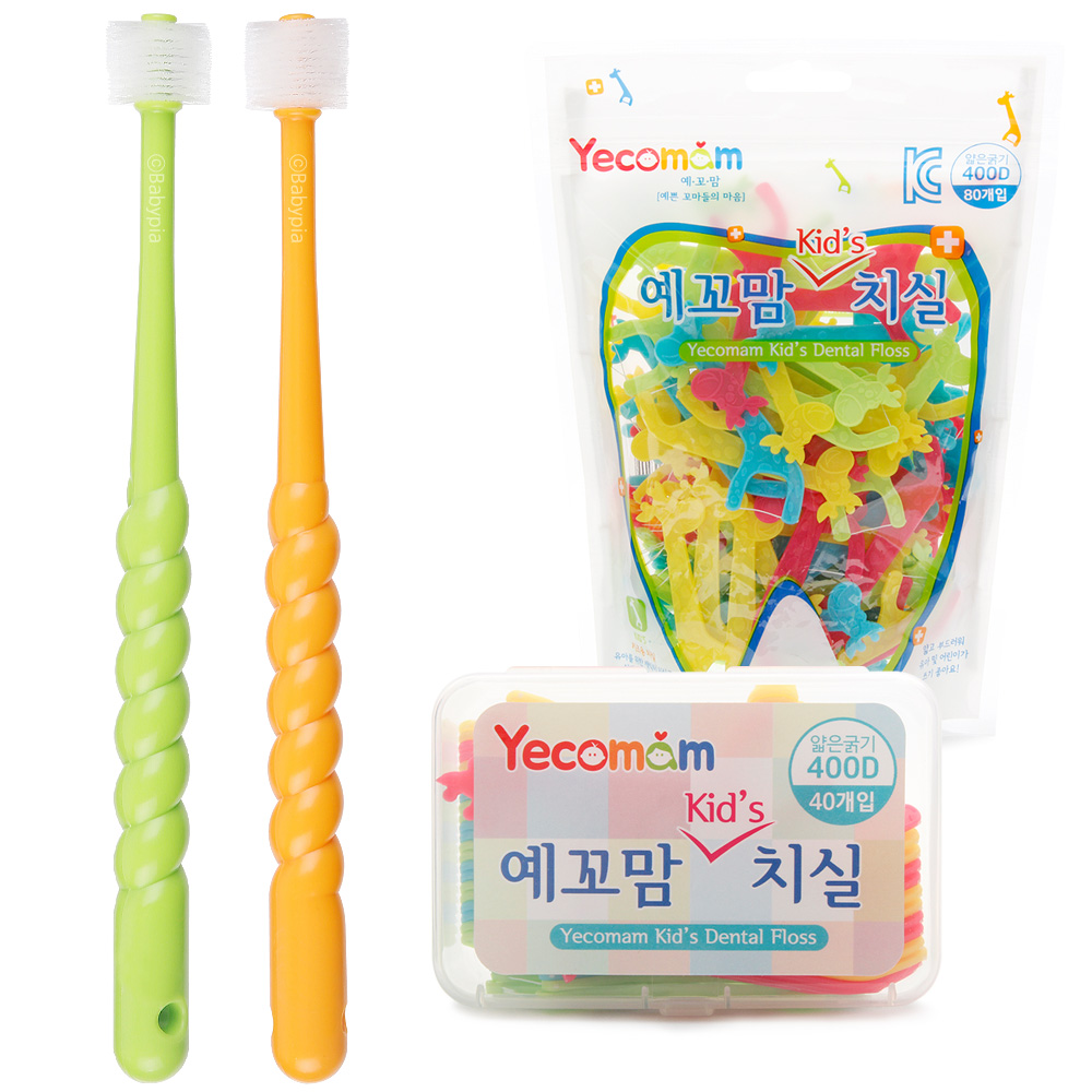 [예꼬반세] 예꼬맘 360도 칫솔 2개 + 치실 120p - 상품 이미지