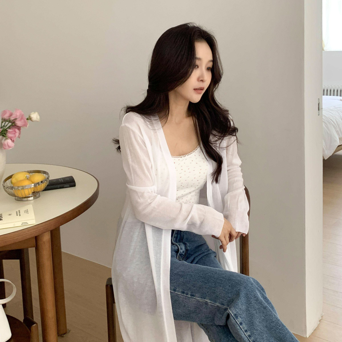 얇은 비치 로브 가디건 여름 롱가디건 시스루 - 상세 이미지 2