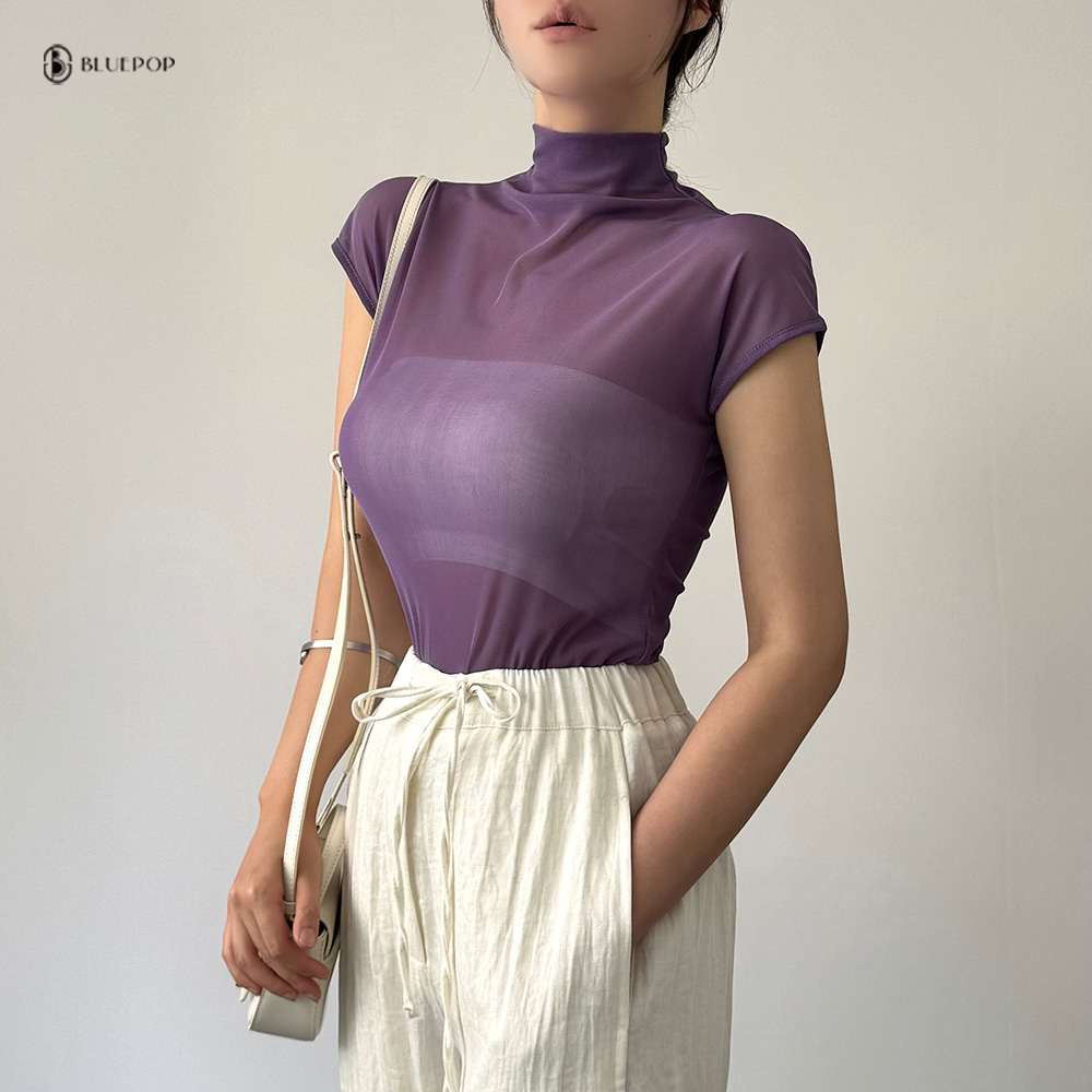 [5color]시스루 반목 캡소매 티 화이트 - 상세 이미지 3