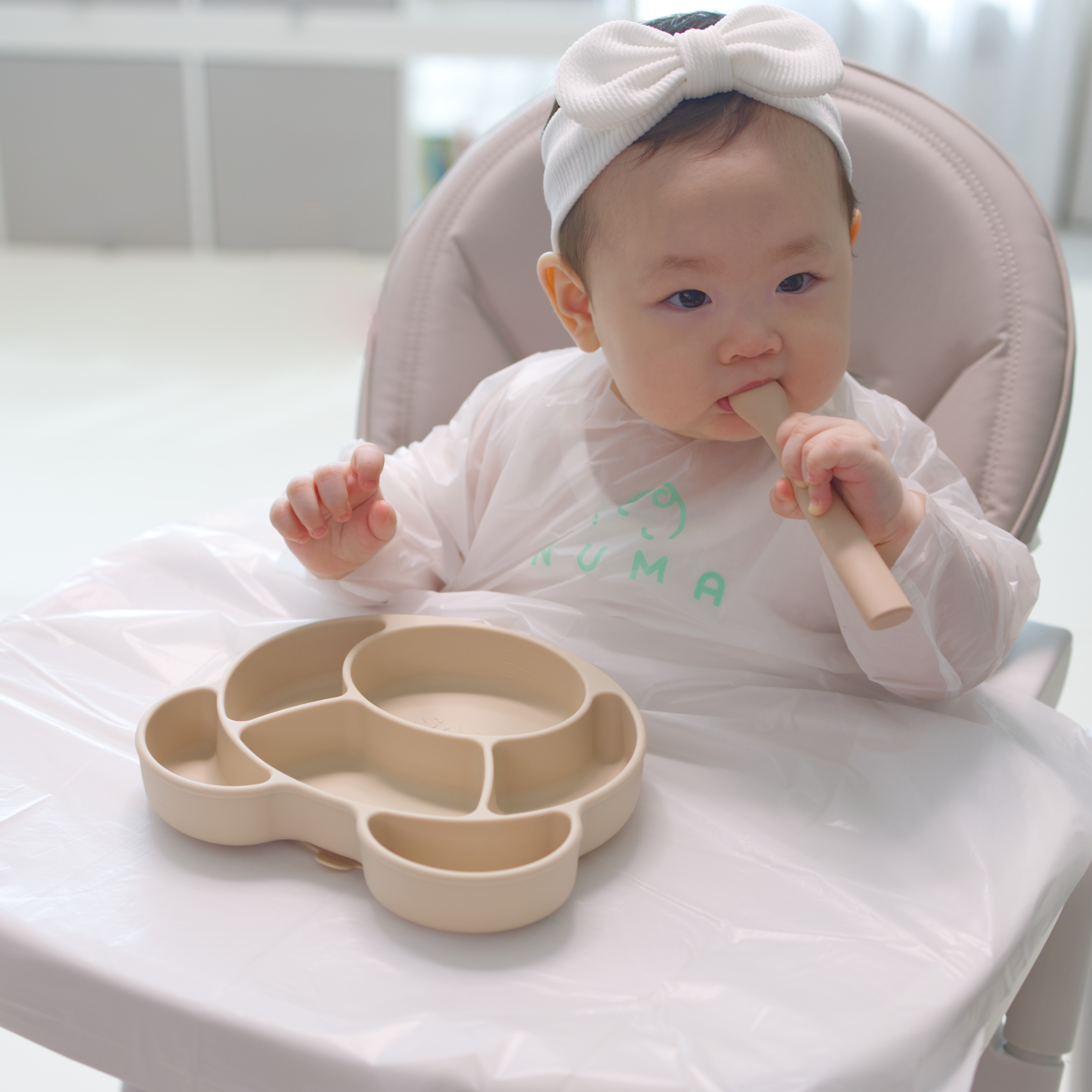 누마 자기주도 이유식 턱받이 아기 일회용 산화 생분해 식탁일체형 10매, 화이트, 1개