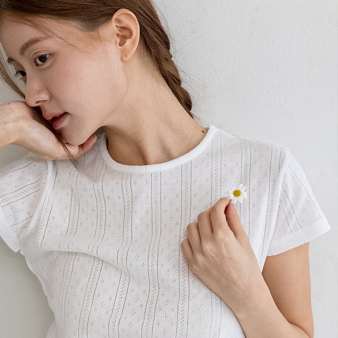 싸이클린 여성반팔티 100% 오가닉코튼 포인텔 여자 데일리 반팔티셔츠 휴가룩 - 상품 이미지