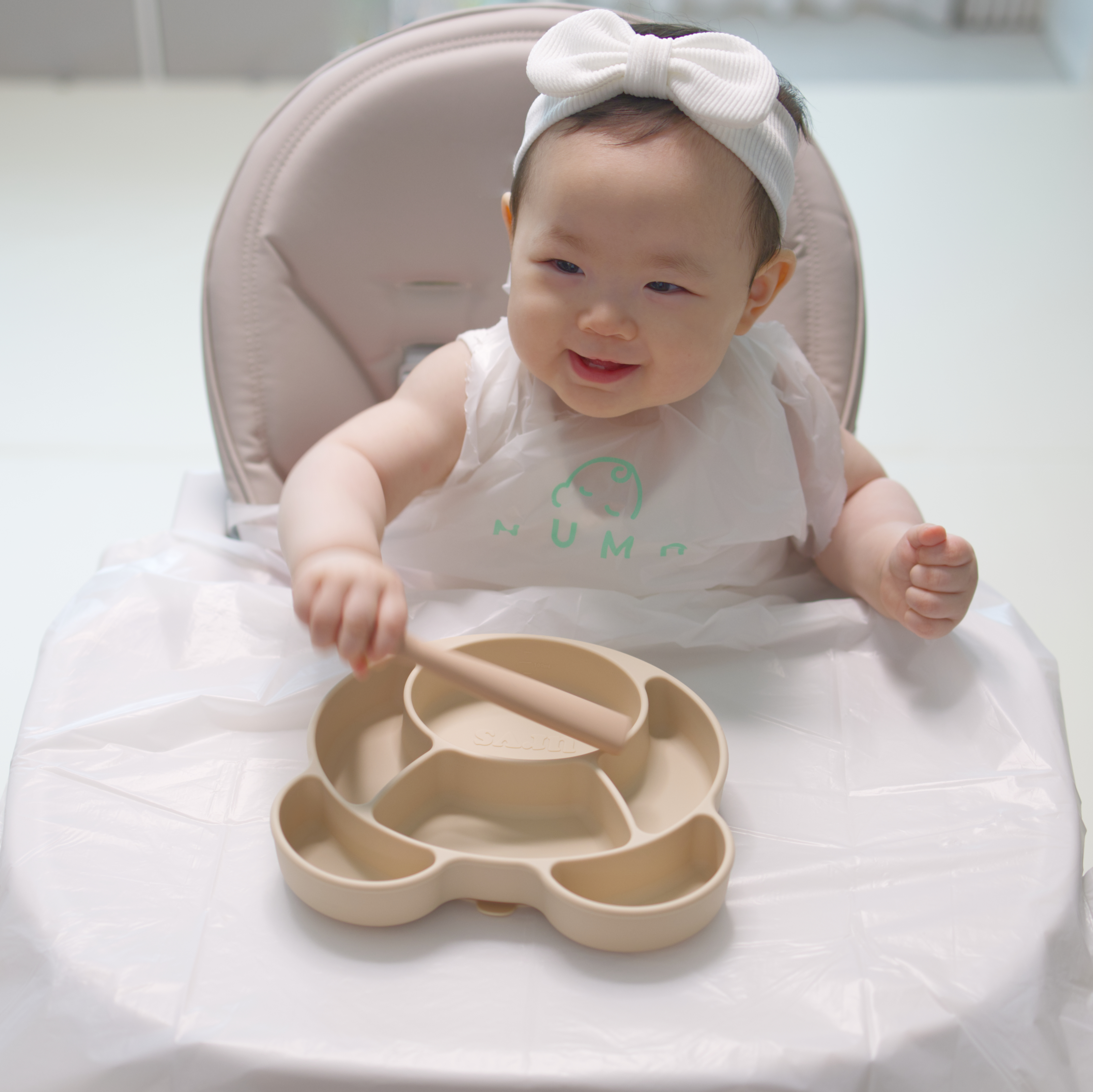 누마 자기주도 이유식 턱받이 아기 일회용 산화 생분해 식탁일체형 20매, 화이트, 1개