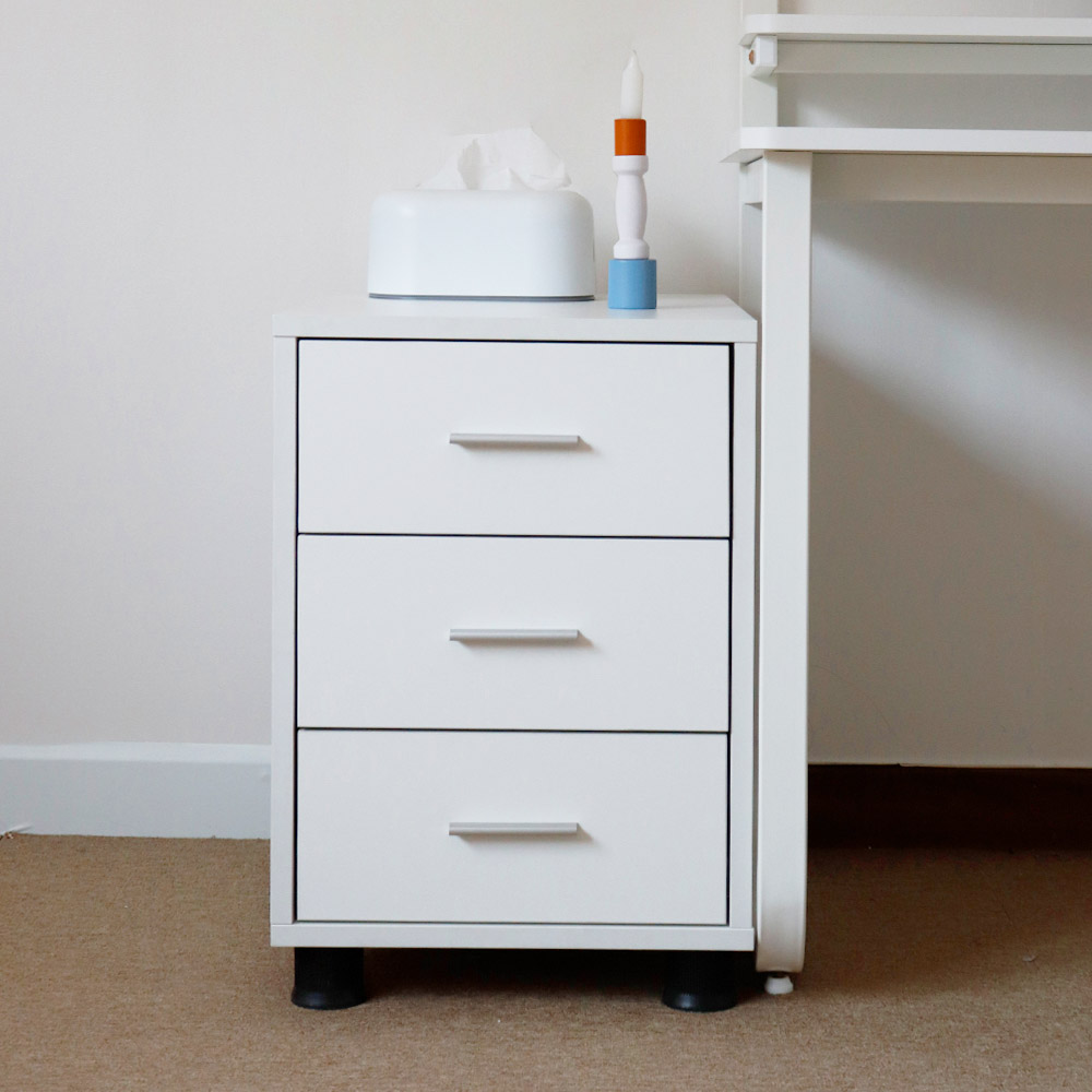 사무용 홈오피스 이동서랍 책상서랍 화이트 3단 서랍장