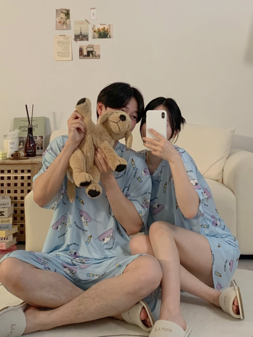 [파토리] 치즈 스누피 쿨링 메쉬 반팔 커플잠옷 냉감 여름 빅사이즈 파자마