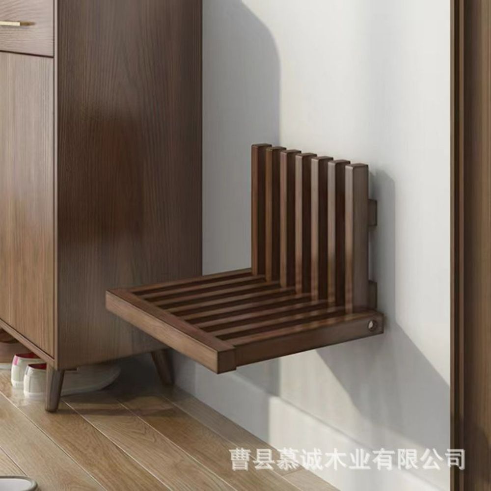 벽의자 접이식 벽에 호두색 원목 붙이는 신발갈아시는 의자 - 상세 이미지 3