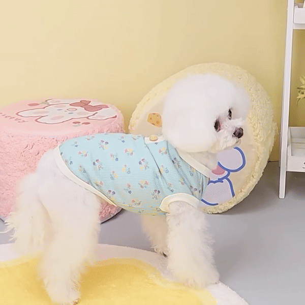1007/ 귀여운 강아지 화사한 플라워 패턴 반려동물 애견 펫 실내 산책 단추 티셔츠 이미지 7