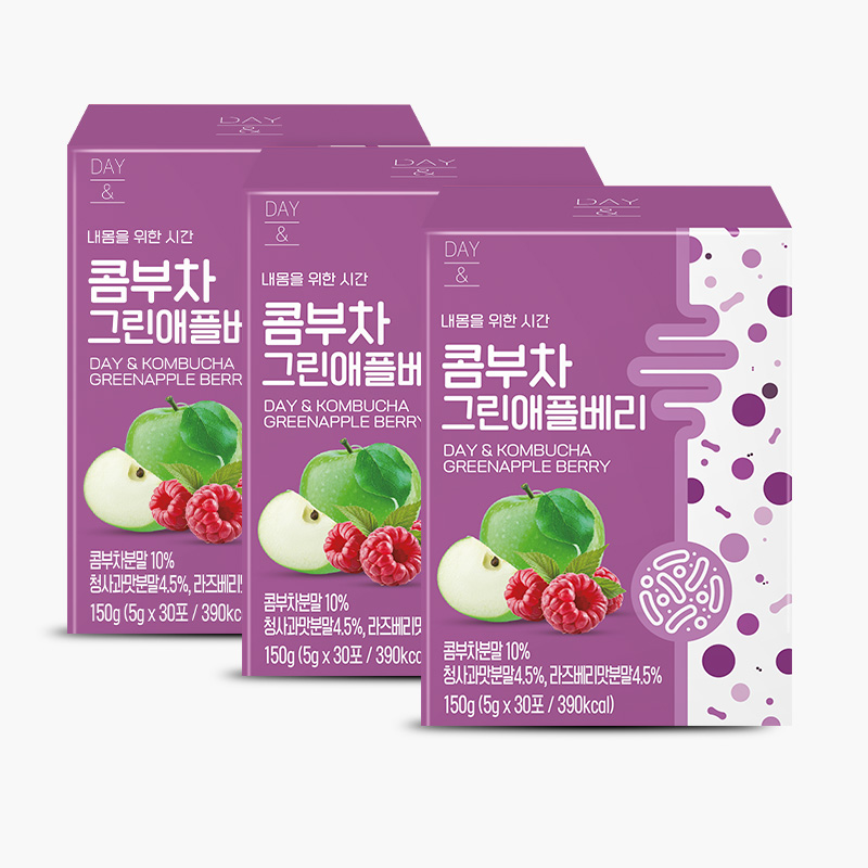 [3+1] 참앤들황토농원 데이앤 콤부차 그린애플베리맛 5g 그린애플베리 30개입, 30개입, 3개 - 상품 이미지