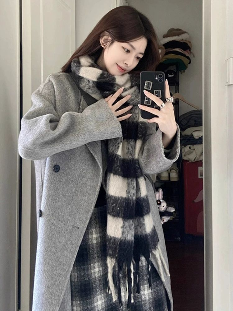 코트 여성 회색 모직 재킷 봄 가을 겨울 옷 트위드 롱코트 자켓 1.회색 1 - 상세 이미지 2