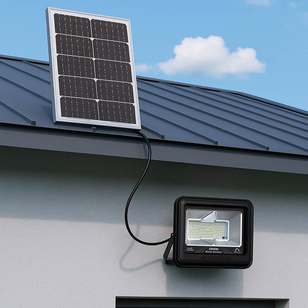 태양광 투광등 태양열 가로등 LED 벽등 조명 전구 전등 3색 경관조명 100W 이미지 2