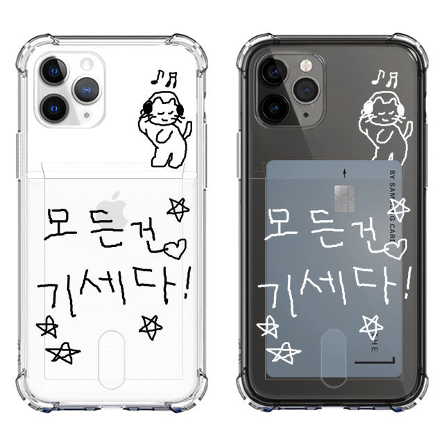 고양이 이모티콘 밈 투명 카드 케이스