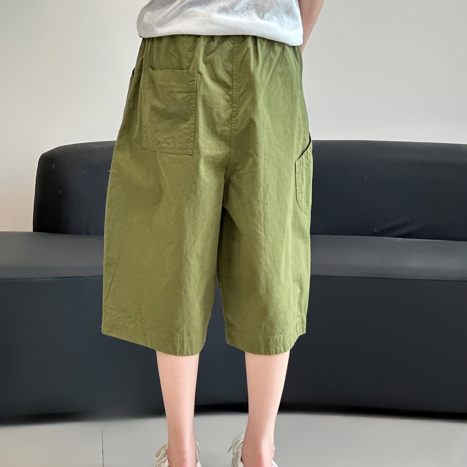 하마마스 순면 밴딩 절개 7부 반바지 이미지 6