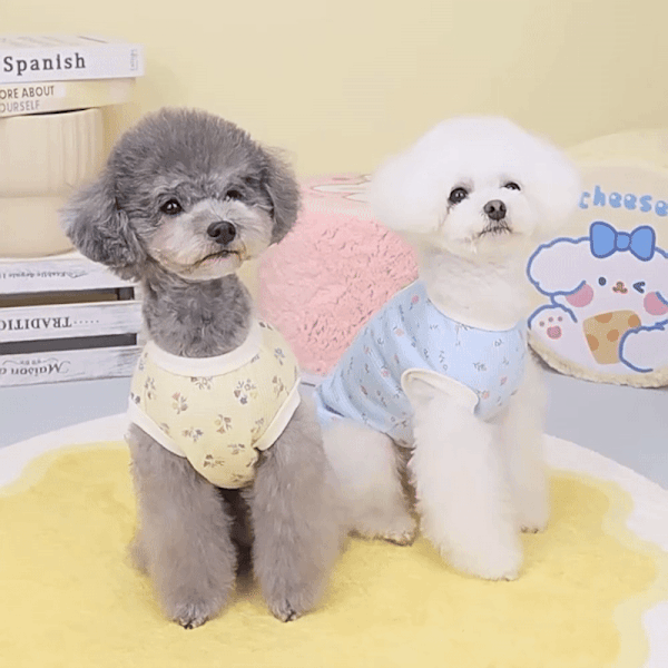 1007/ 귀여운 강아지 화사한 플라워 패턴 반려동물 애견 펫 실내 산책 단추 티셔츠 이미지 6