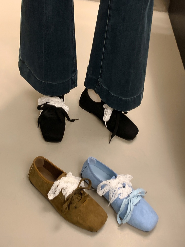 스퀘어코 리본레이스매듭 스웨이드스니커즈 캐주얼 힙한 발레코어룩 느좋 패션 코디 신발 3컬러 - 상세 이미지 3
