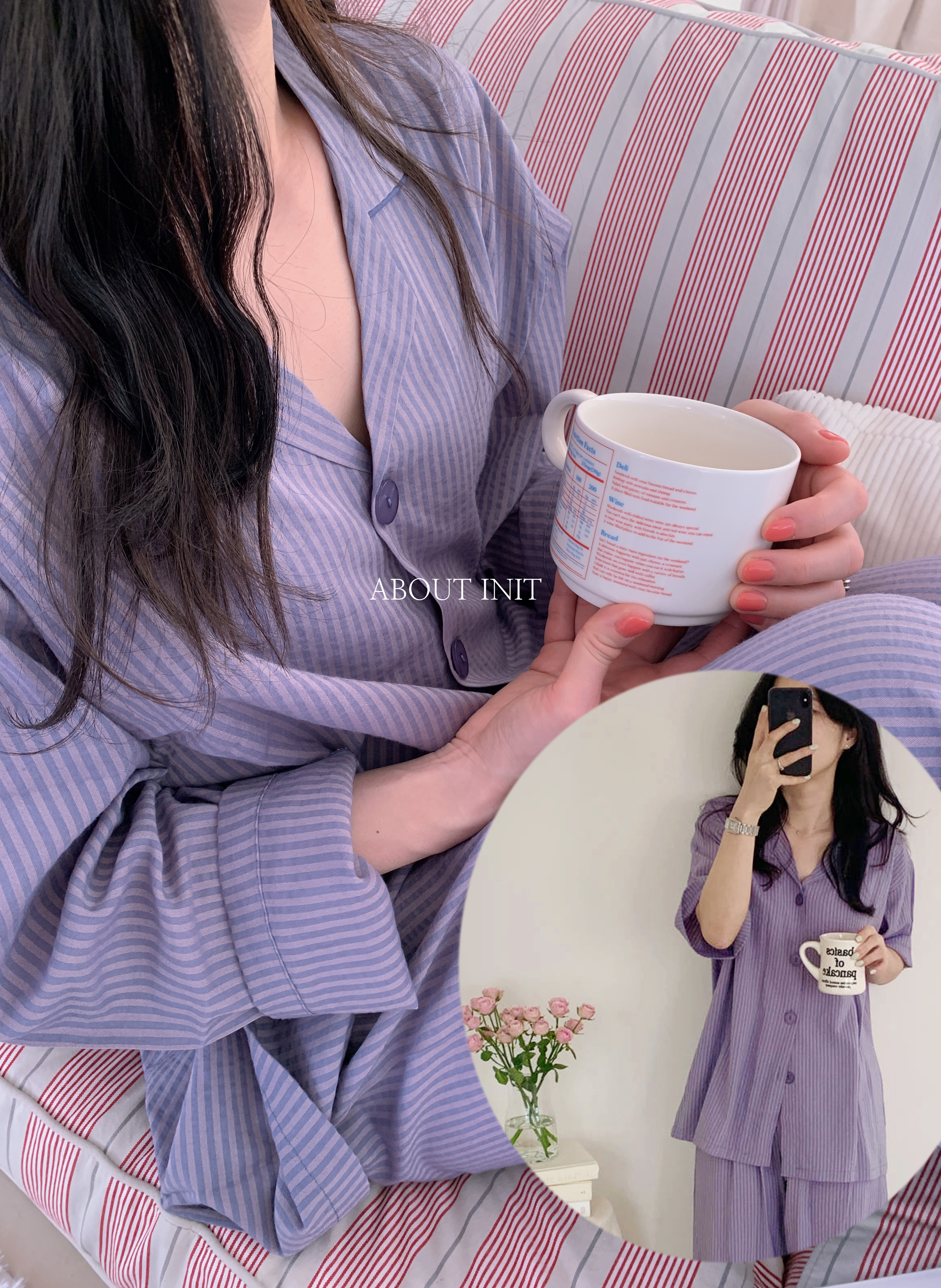 국산 임산부 커플잠옷 신혼 여성 빅사이즈 3XL 스트라이프 파자마 제품 이미지