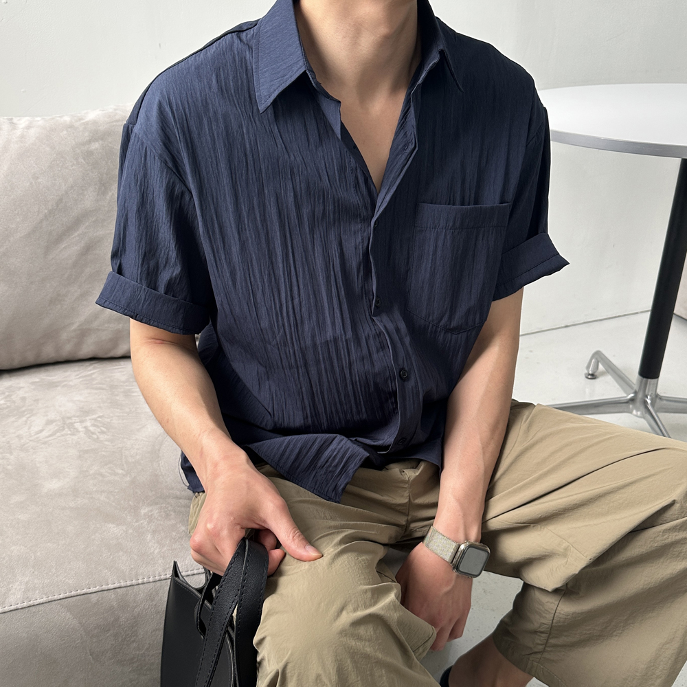 남자반팔셔츠 오버핏 쿨 여름 흰색 남방 남자셔츠 - 상세 이미지 3