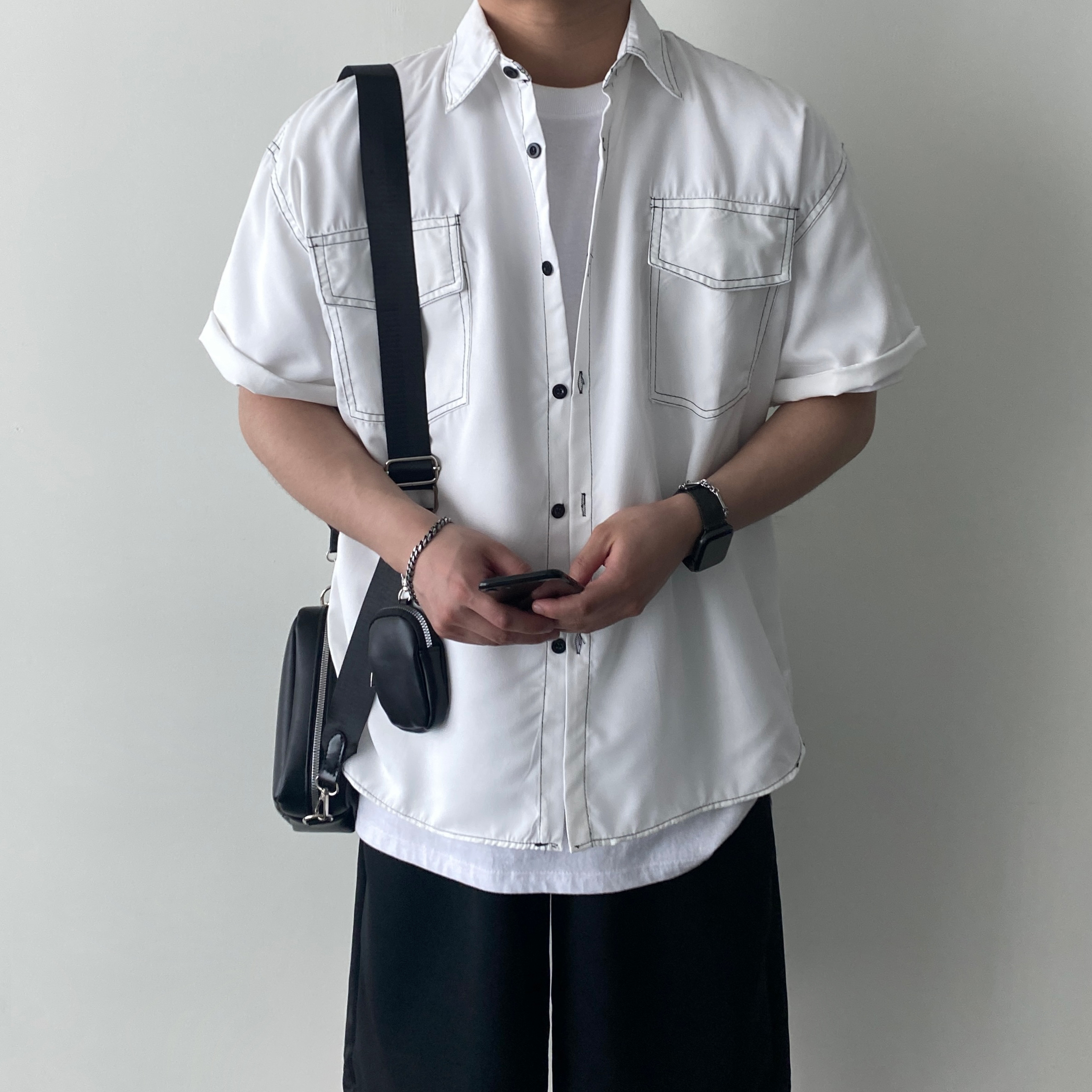 오버핏반팔셔츠 남성여름남방 남자캐주얼셔츠 - 상세 이미지 3