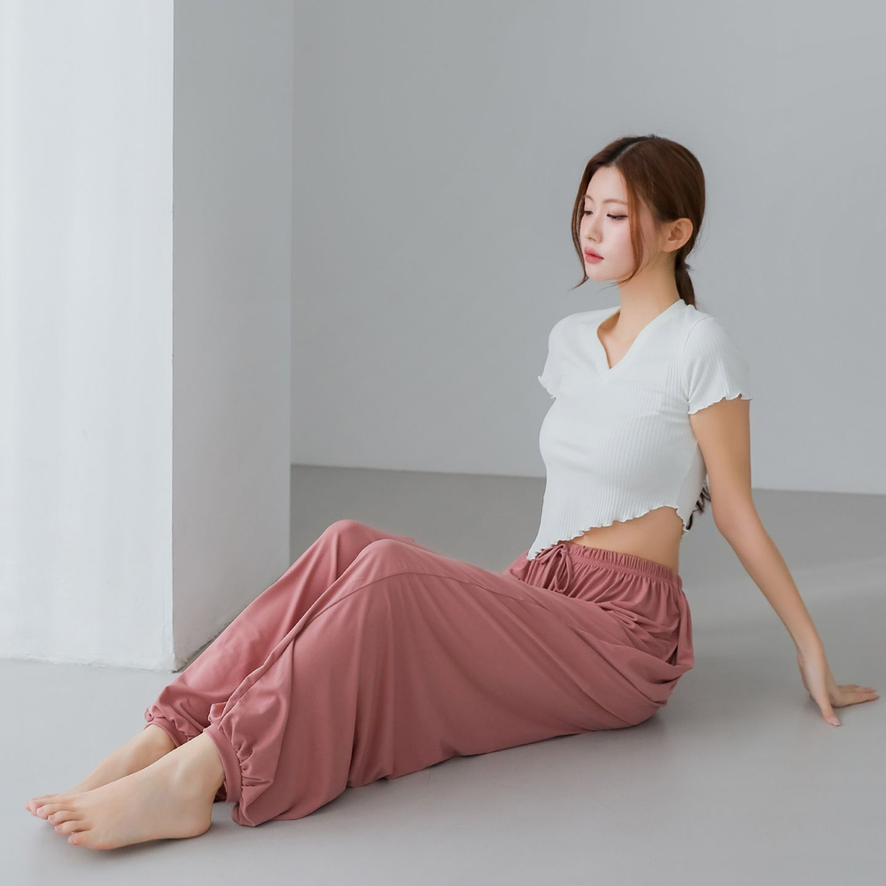 하이웨스트 몸빼 밴딩 와이드 여성 요가바지 요가복 필라테스 팬츠 요가 하렘팬츠 조거바지 - 상세 이미지 2