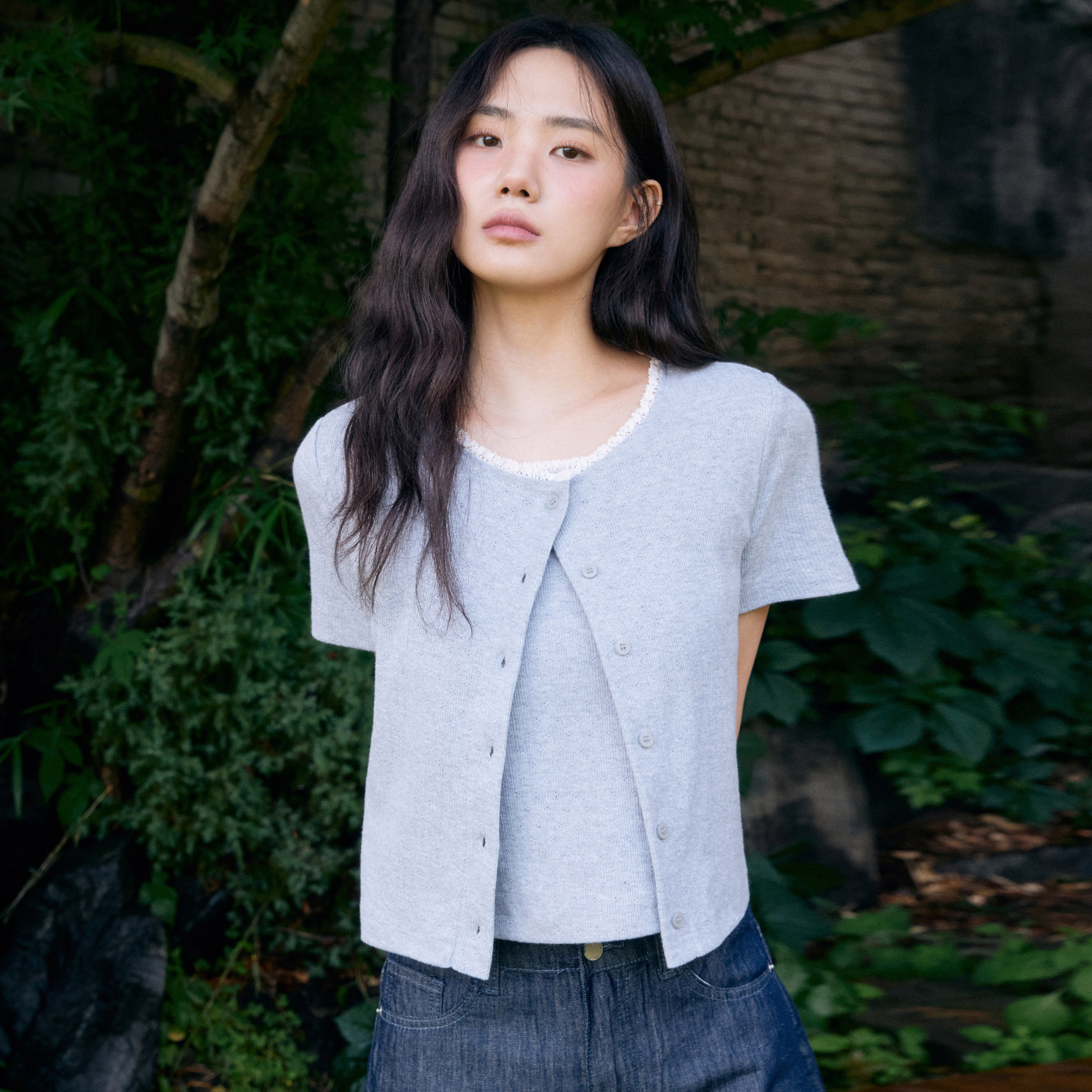 로엠 반팔 레이스 나시 가디건 세트 RMHWF26RT2