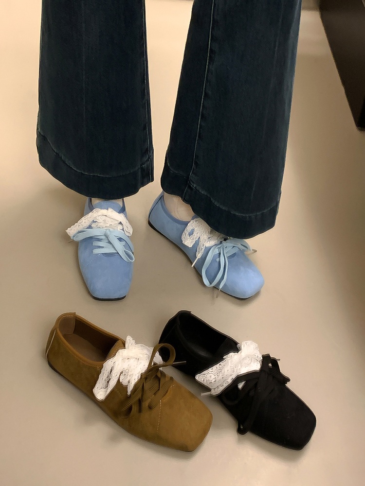 스퀘어코 리본레이스매듭 스웨이드스니커즈 캐주얼 힙한 발레코어룩 느좋 패션 코디 신발 3컬러 - 상세 이미지 4