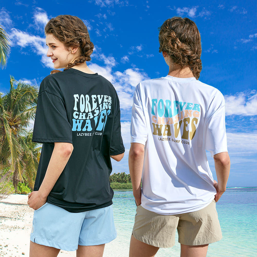 여성 래쉬가드 세트 (상의+하의) 수영복 빅사이즈 루즈핏 뒷로고 반팔 블랙 WRS101