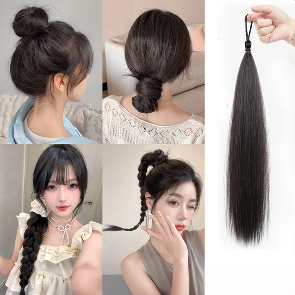 생머리 긴머리 자연스러운 부분 가발 머리끈 포니테일 헤어피스 이미지 6