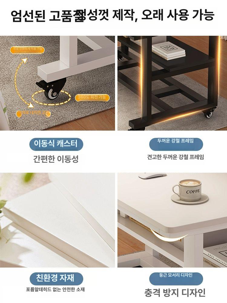 이동식 컴퓨터 책상 철제 가정용 공간절약형 거실 사무용 화이트 화이트 - 상세 이미지 4