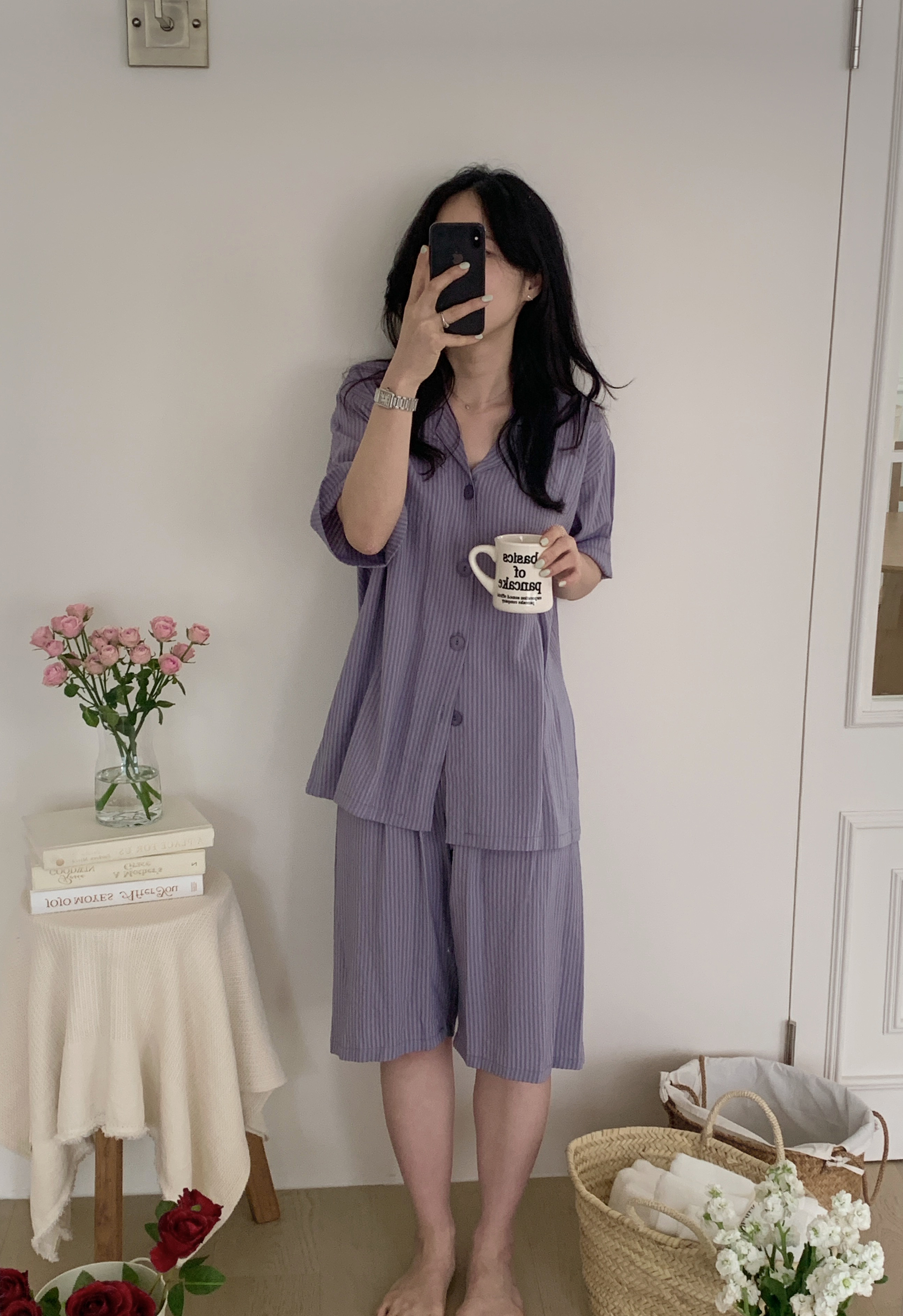 국산 임산부 커플잠옷 신혼 여성 빅사이즈 3XL 스트라이프 파자마 이미지 3