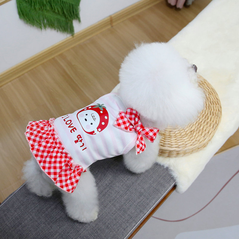 1009/ 귀여운 강아지 딸기 수박 과일 반려동물 애편 펫 댕댕이 리본 체크 원피스 - 상세 이미지 3