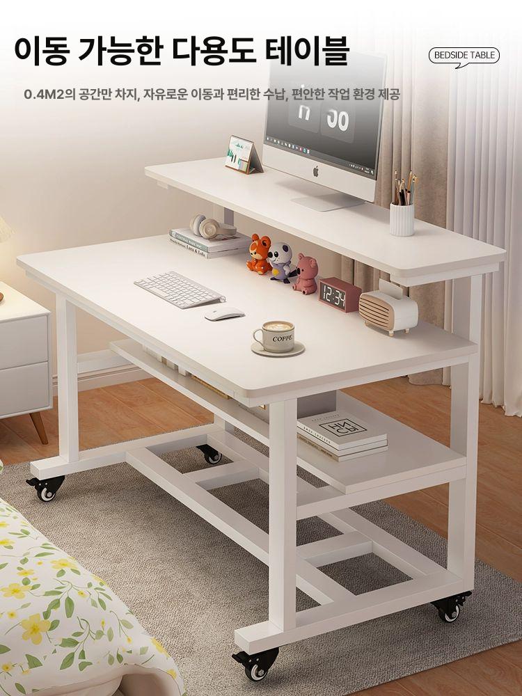 이동식 컴퓨터 책상 철제 가정용 공간절약형 거실 사무용 화이트 화이트 - 상세 이미지 5