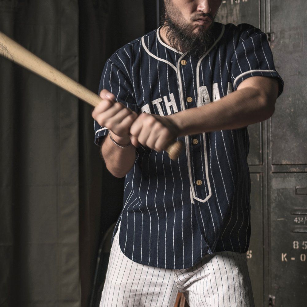 브론슨 빈티지 베이스볼 셔츠 레트로 메이저리그 복각 베이스볼 야구복 아메카지 워크웨어 네이비 M - 상세 이미지 2