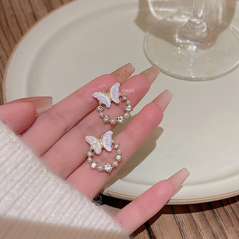 골드 나비귀걸이 작은링 진주 큐빅 데일리 사랑스러운 이어링 이미지 7