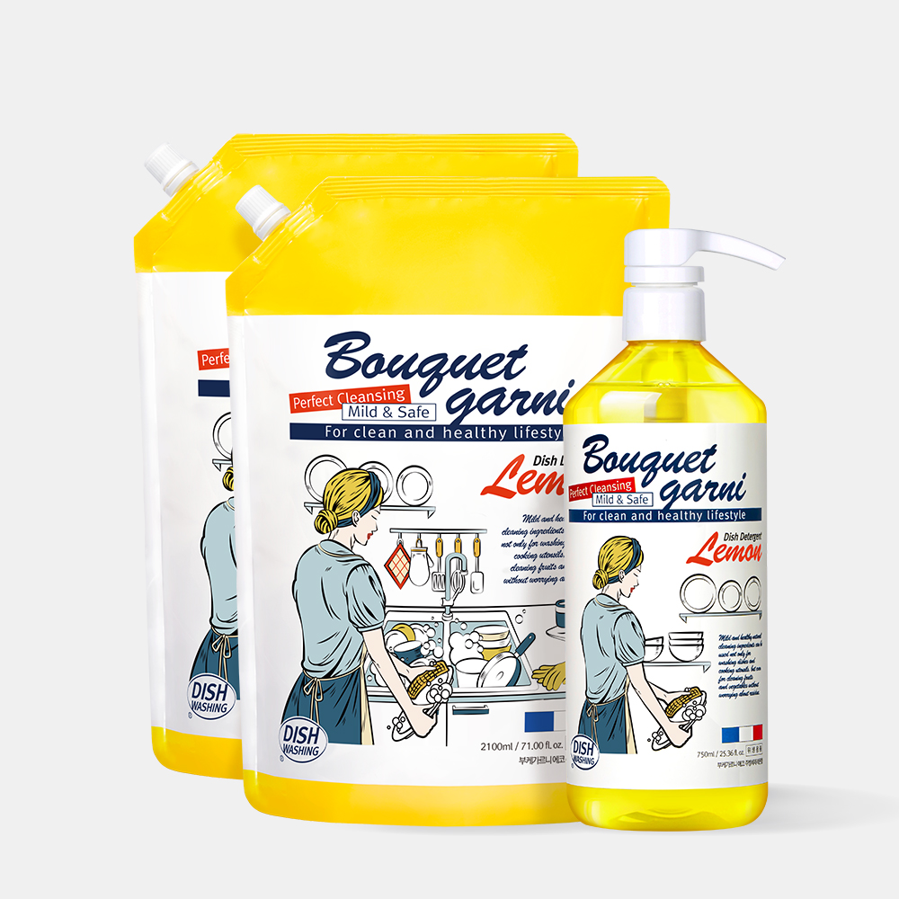 [단독SET] 부케가르니 에코 주방세제 750ml+2.1L 2개 레몬향 총 4.9L
