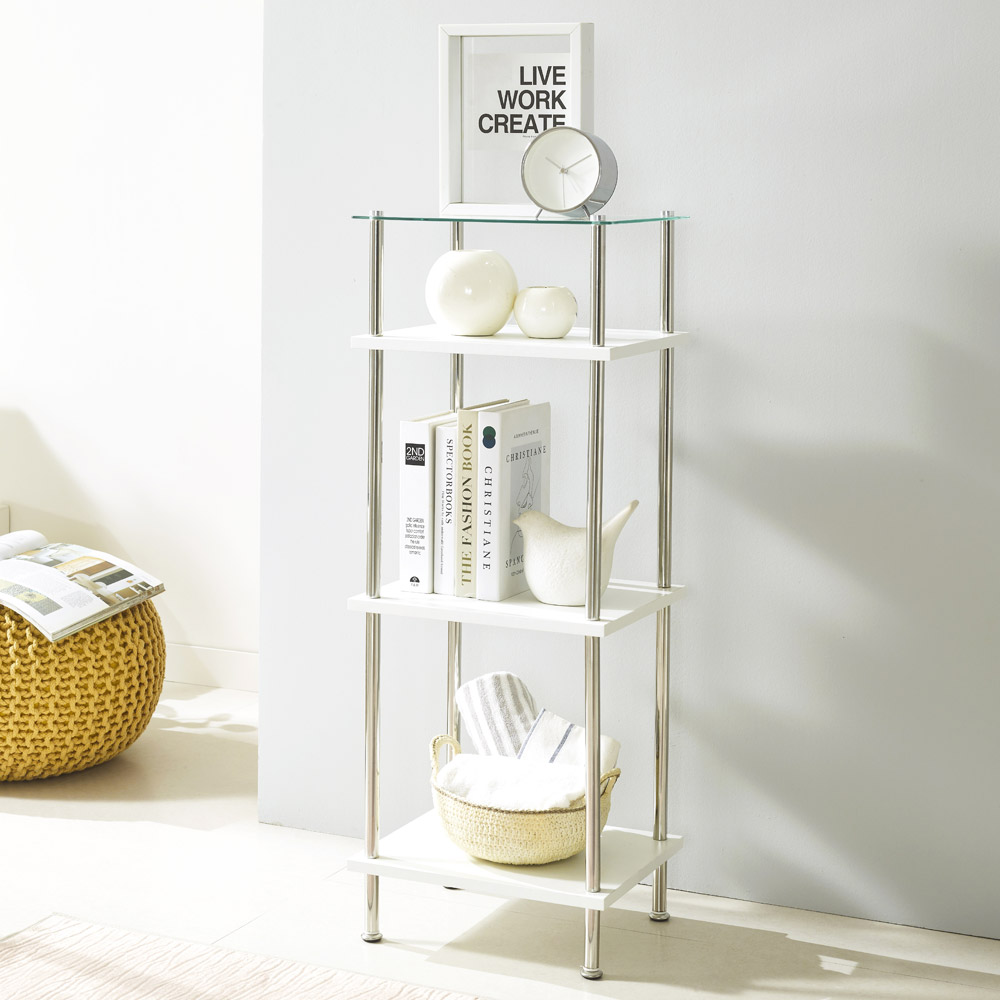 다용도 모듈 스테인리스 선반 350x300x935mm, 4단, 화이트