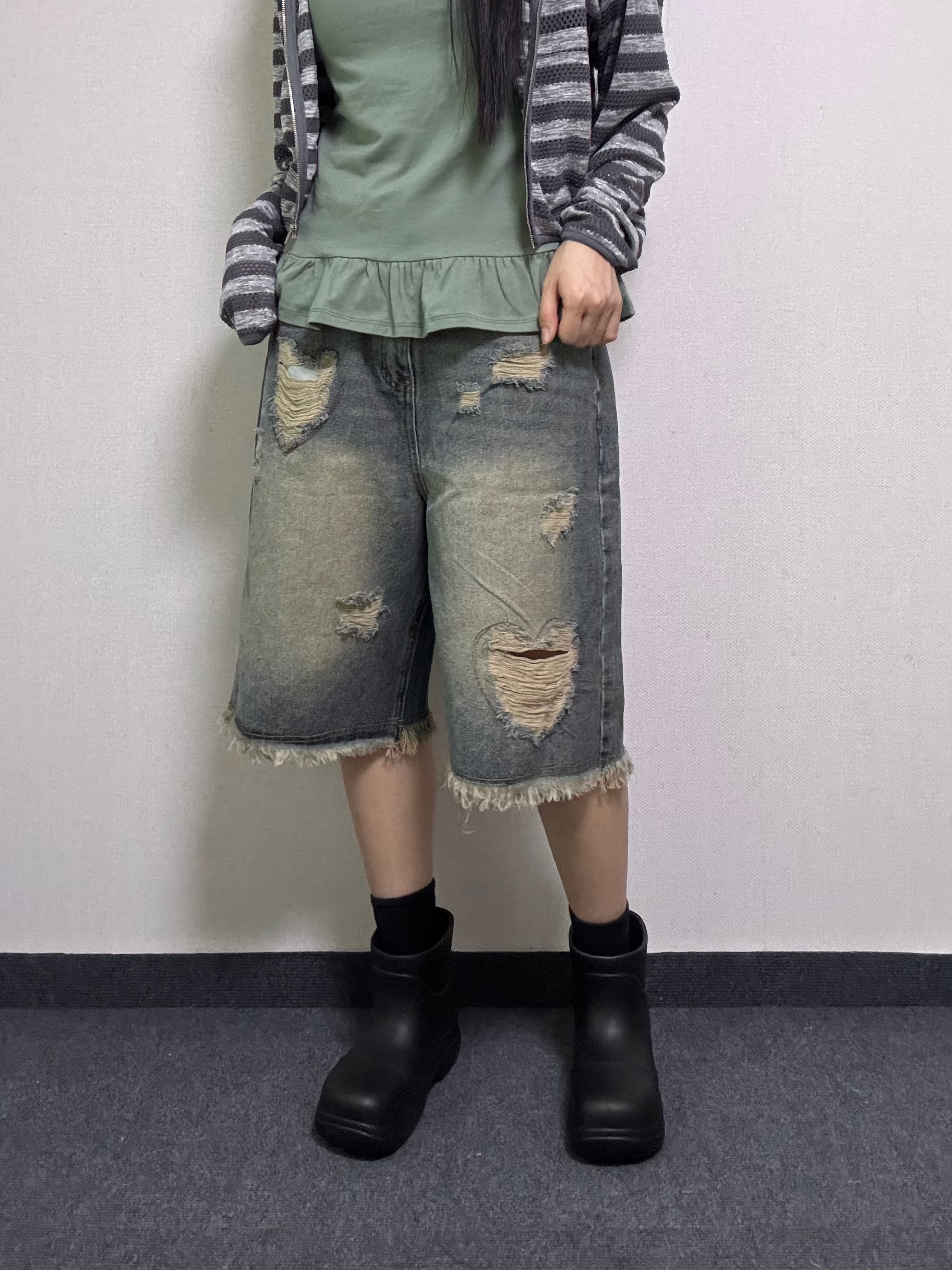 키드 데미지 데님 버뮤다 팬츠 [2Color] - 상세 이미지 4