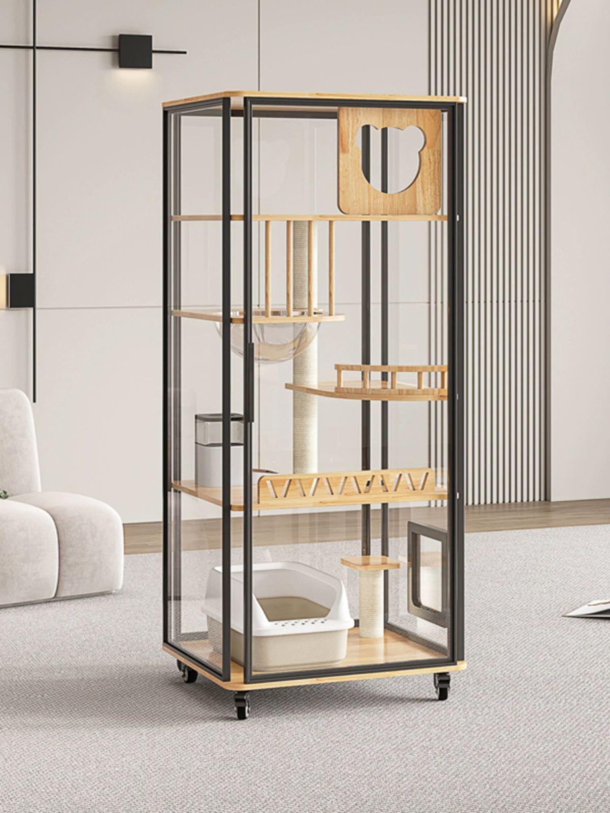 고급 유리 고양이 별장형 펫하우스 실내 숨숨집 놀이터 텐트 케이지 60x70x160 A - 메인 이미지