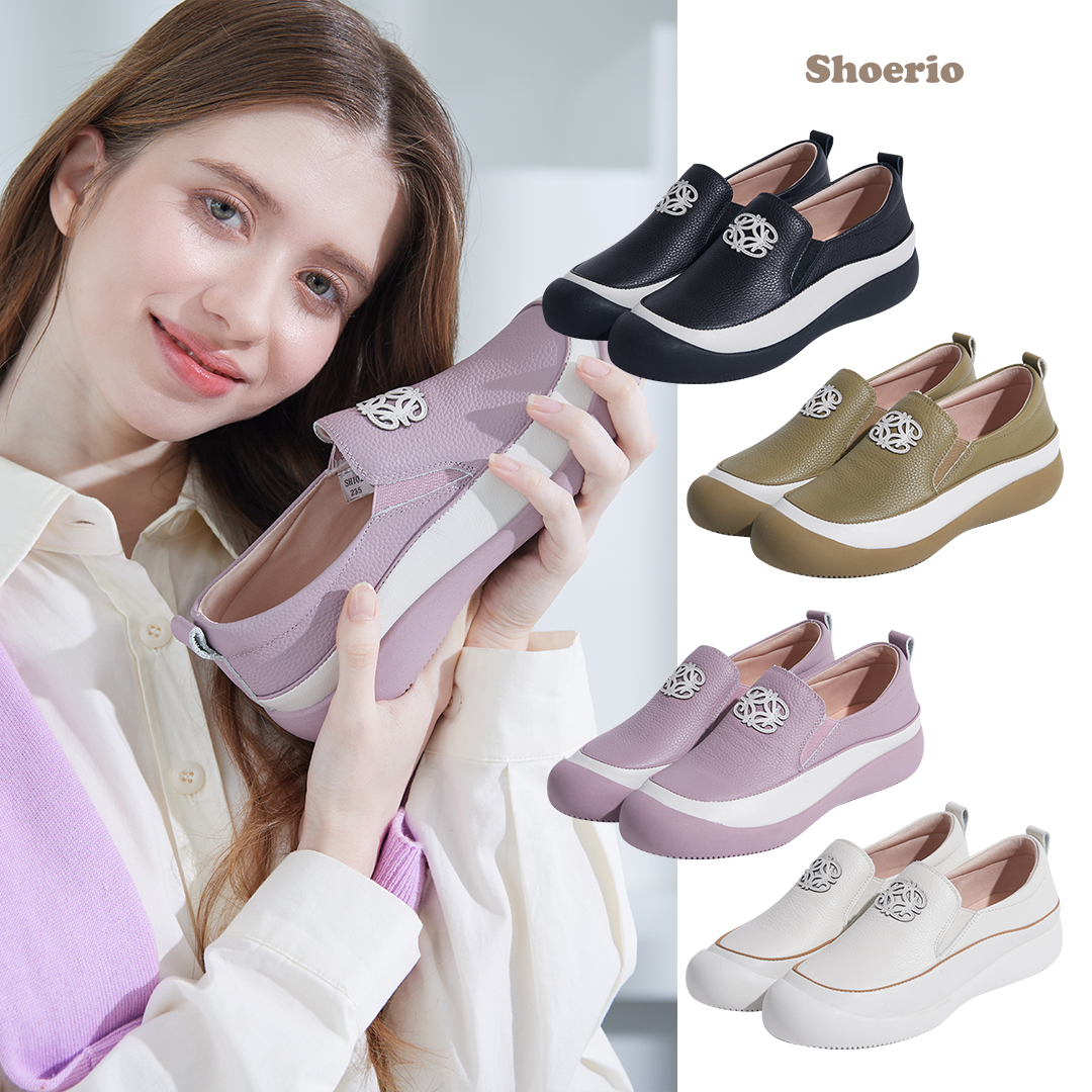 슈리오 키높이 운동화 허그 소가죽 여성 통굽슬립온