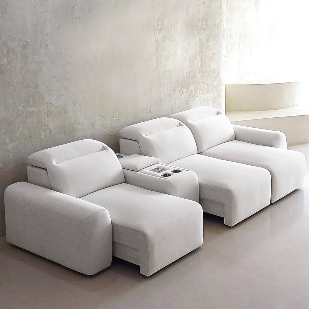 스코나 레이프 모션 슬라이딩 타이보 아쿠아텍스 리클라이너 소파 스툴미포함, 연그레이, 컵홀더 4인용