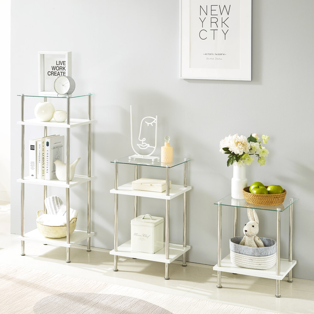 다용도 스텐 미드센츄리 모듈 화이트 수납 선반 거실장 장식장 2단