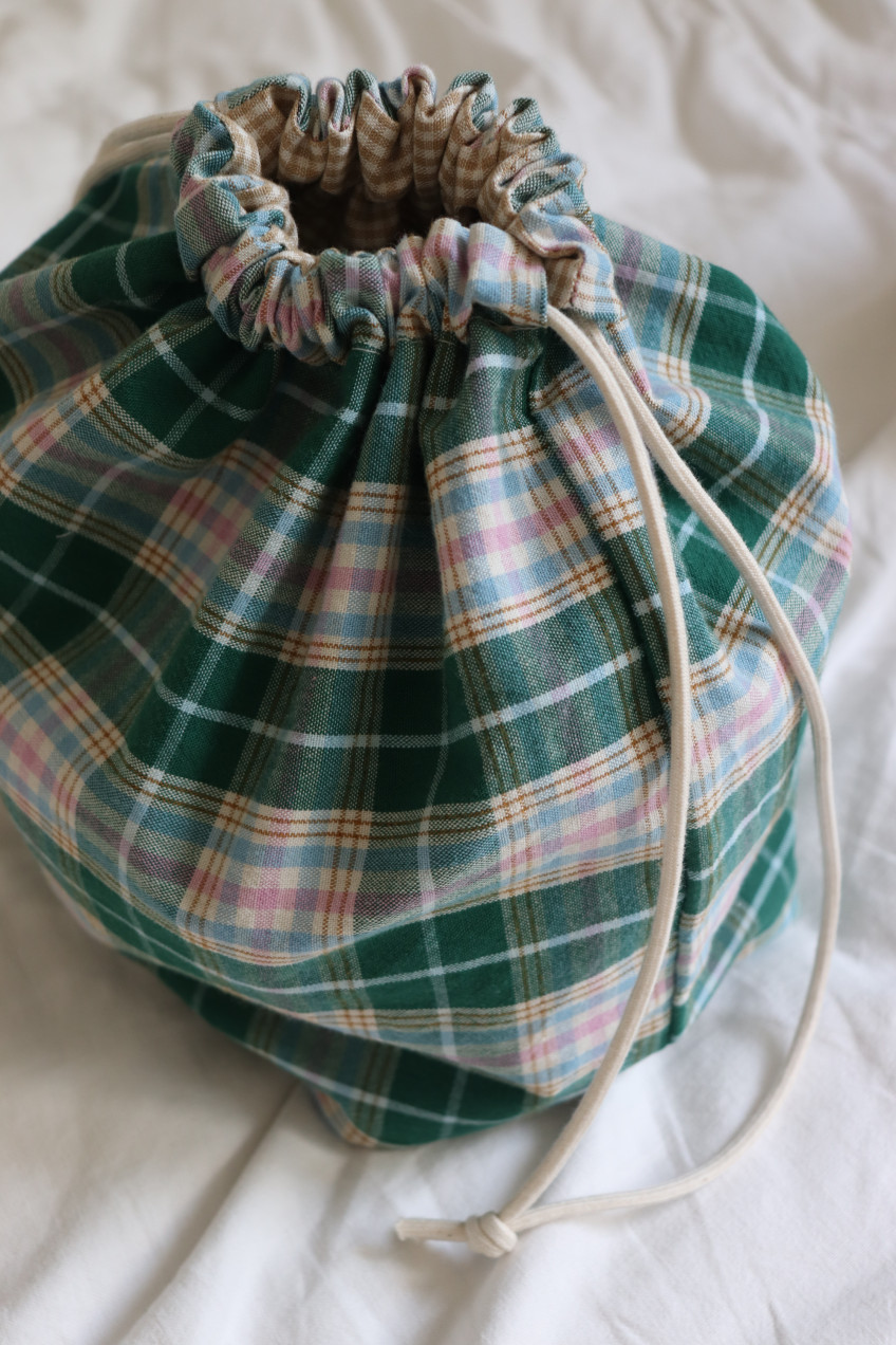 [오요] 그린체크 양면 파우치