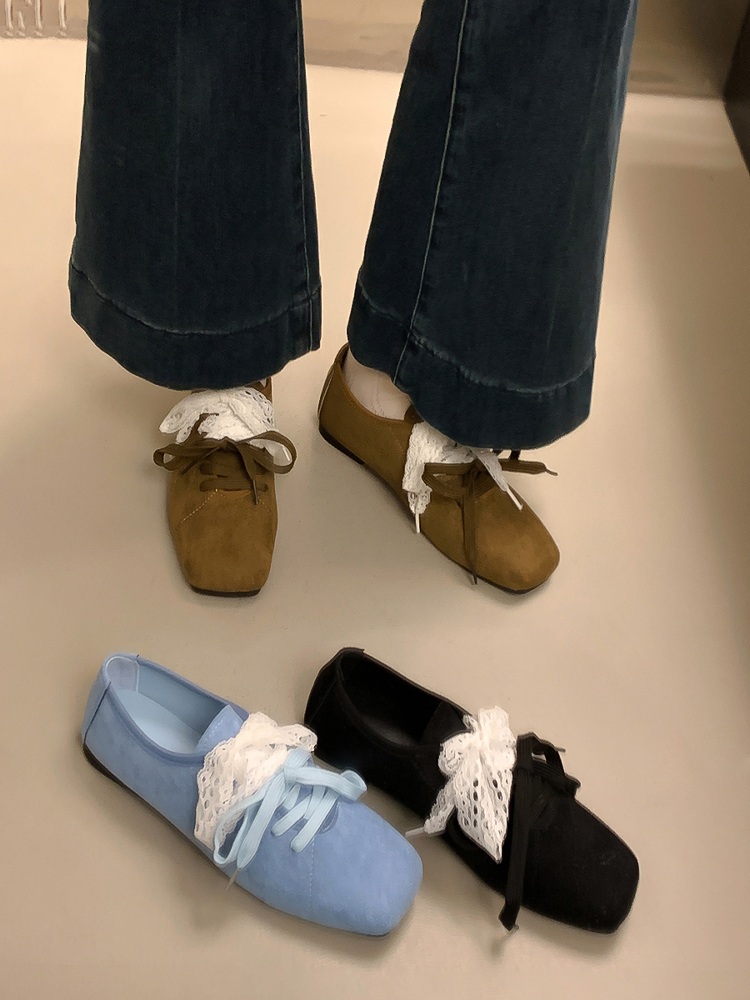 스퀘어코 리본레이스매듭 스웨이드스니커즈 캐주얼 힙한 발레코어룩 느좋 패션 코디 신발 3컬러 - 상세 이미지 2