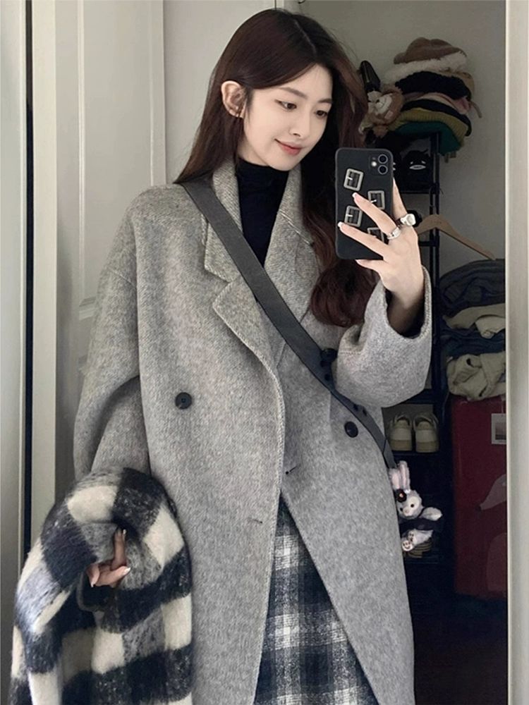코트 여성 회색 모직 재킷 봄 가을 겨울 옷 트위드 롱코트 자켓 1.회색 1 - 상품 이미지