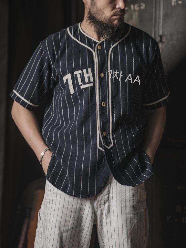 브론슨 빈티지 베이스볼 셔츠 레트로 메이저리그 복각 베이스볼 야구복 아메카지 워크웨어 네이비 M - 상세 이미지 3