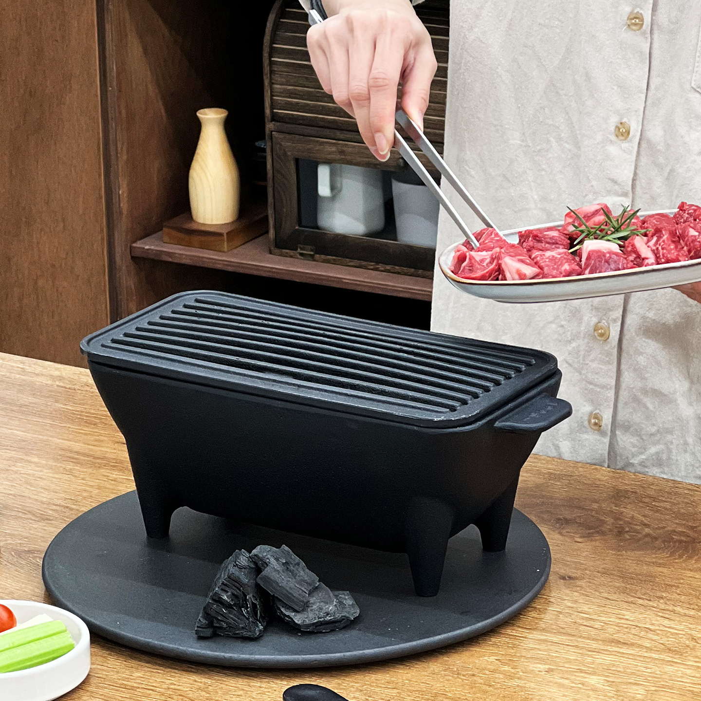 아카시아홈 미니 숯불 화로 가정용 캠핑 무쇠주물화로 1인 2인