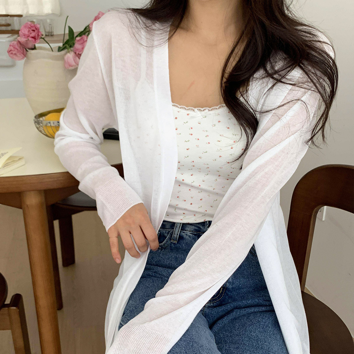 얇은 비치 로브 가디건 여름 롱가디건 시스루 - 상세 이미지 4