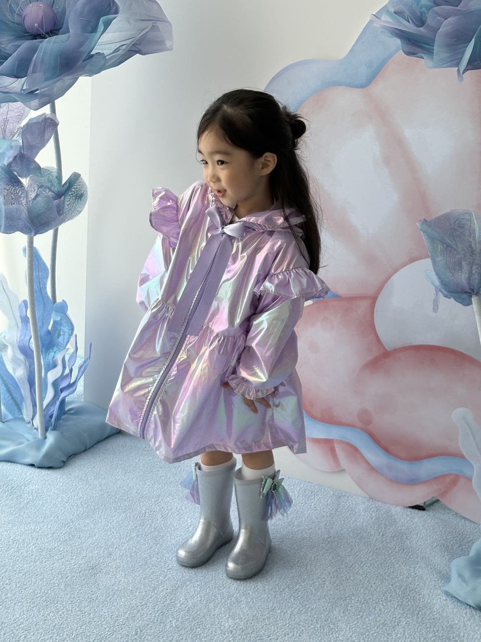 여아 우비 오로라 드롭 레인코트 바람막이 샤이닝 인어공주 미니레시피
