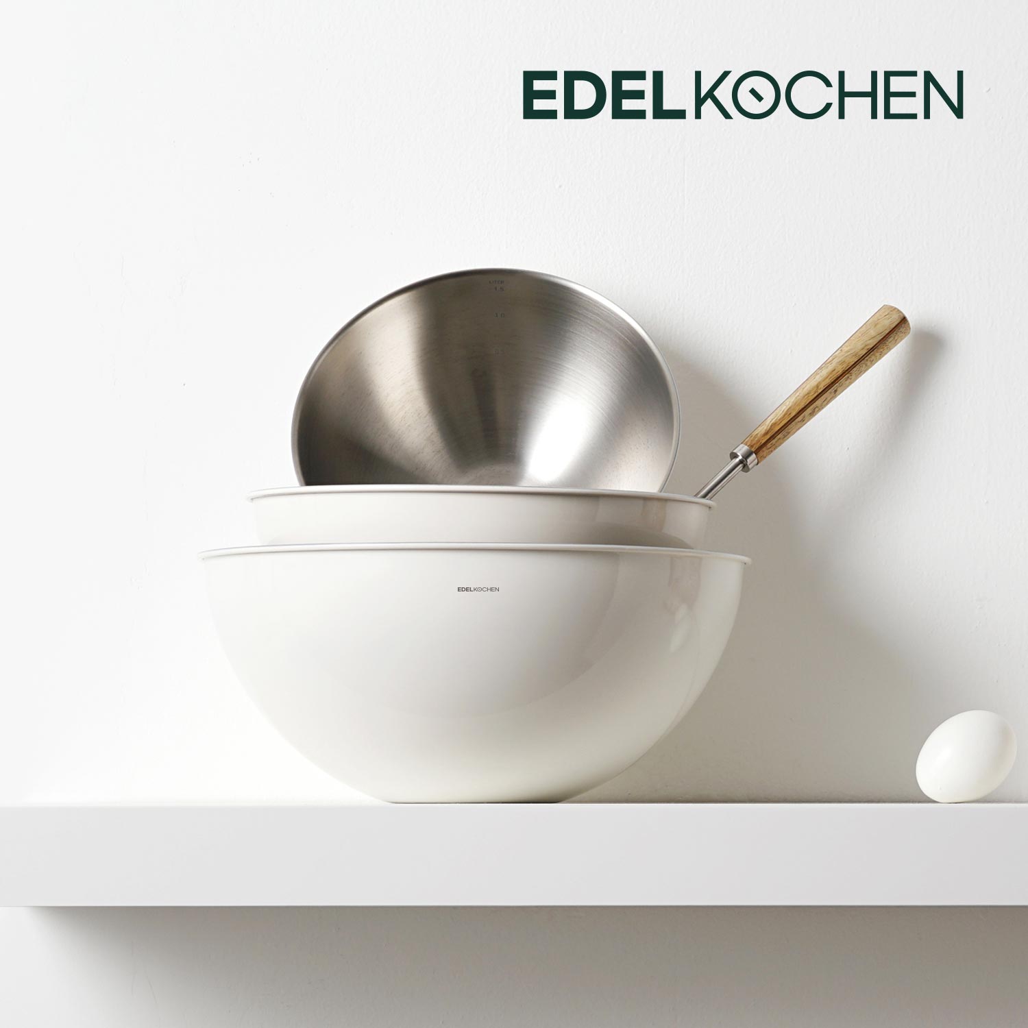 에델코첸 304 스텐 믹싱볼 스텐양푼 다라이 야채 채소 씻는볼 20cm (바닐라크림) - 상품 이미지
