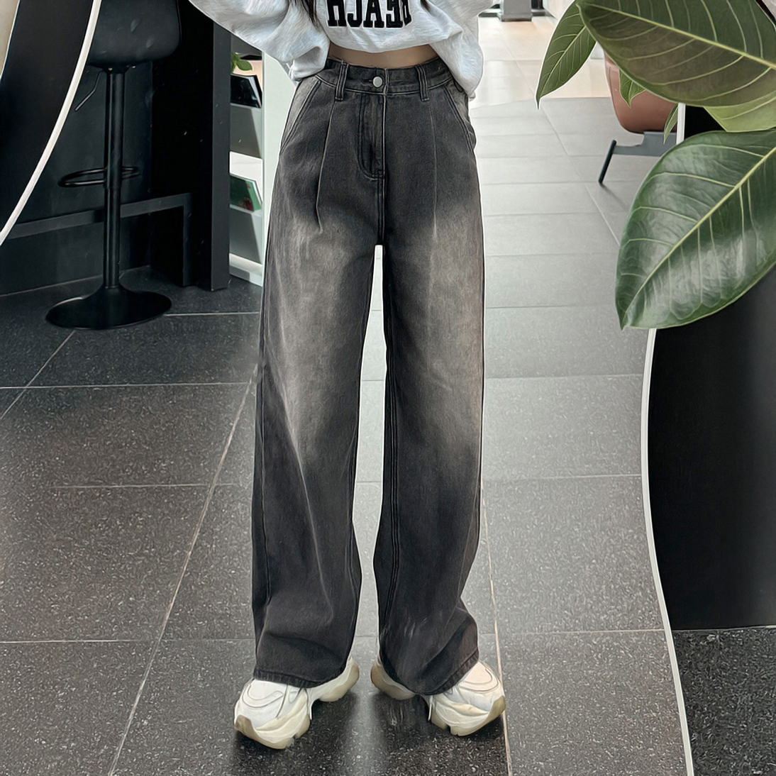 지뉴 핀턱 와이드 데님팬츠 | 여성용 하이웨이스트 루즈핏 청바지 여름 스트릿